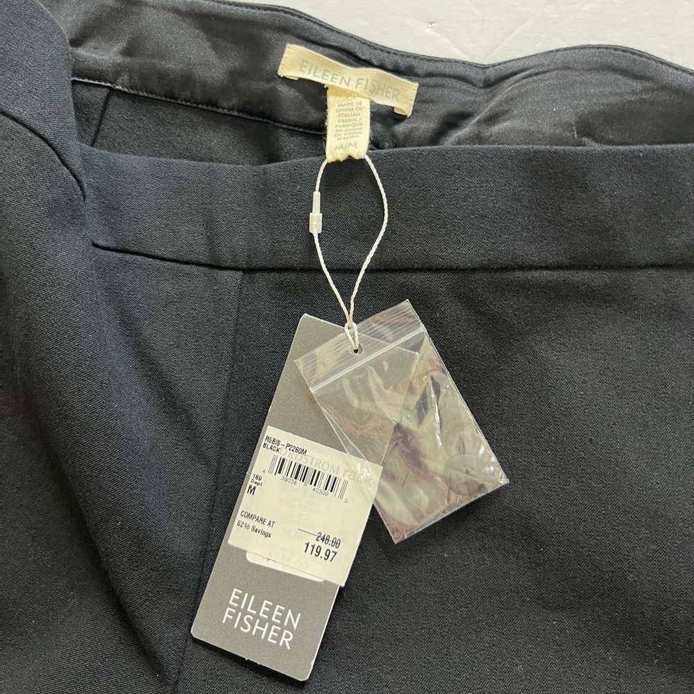 Eileen Fisher Organic Cotton Bistretch Twill Black Pants Sz M New with Flaw - Picture 3 of 12